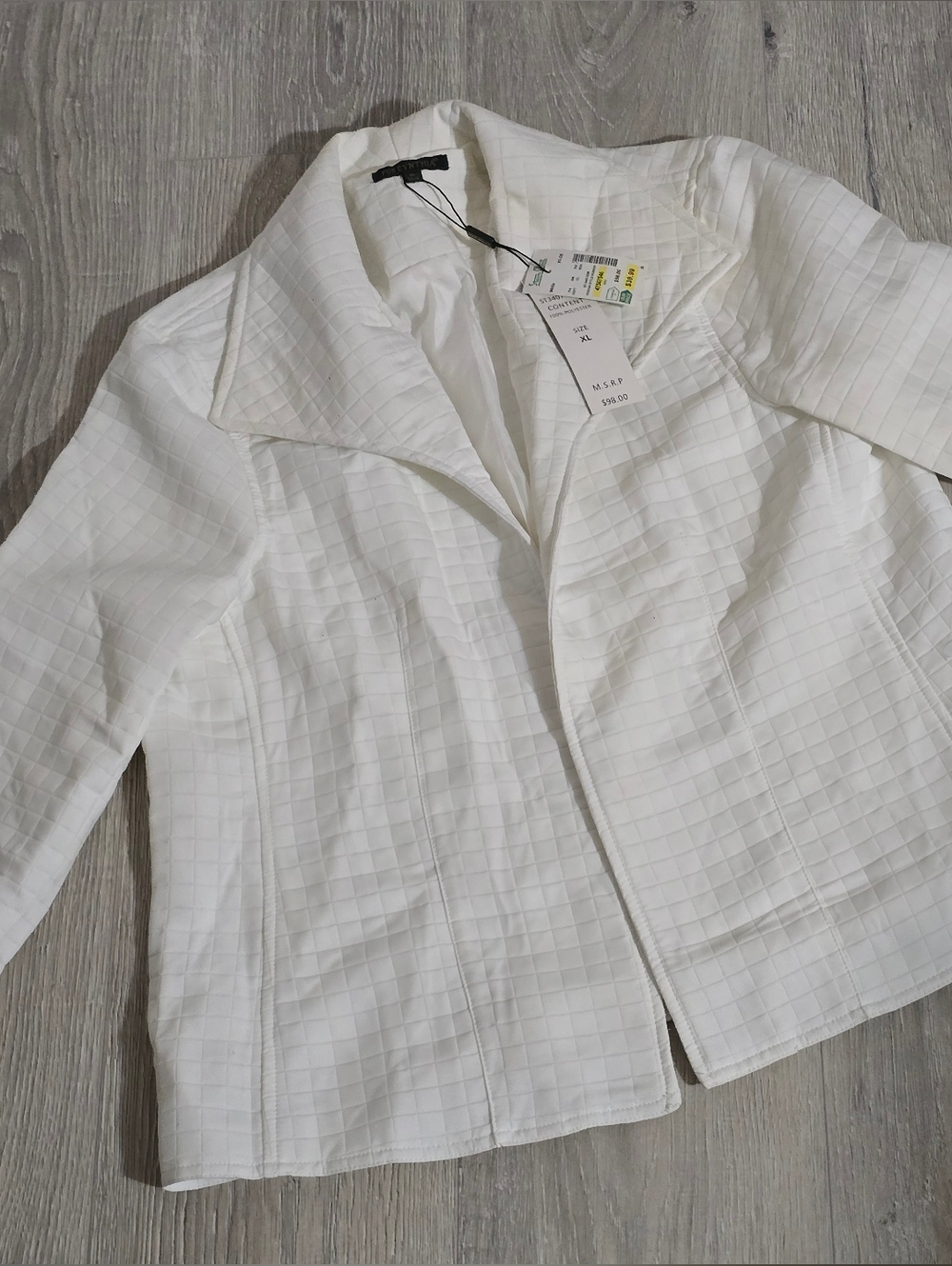 For Cynthia White Windowpane Textured Blazer